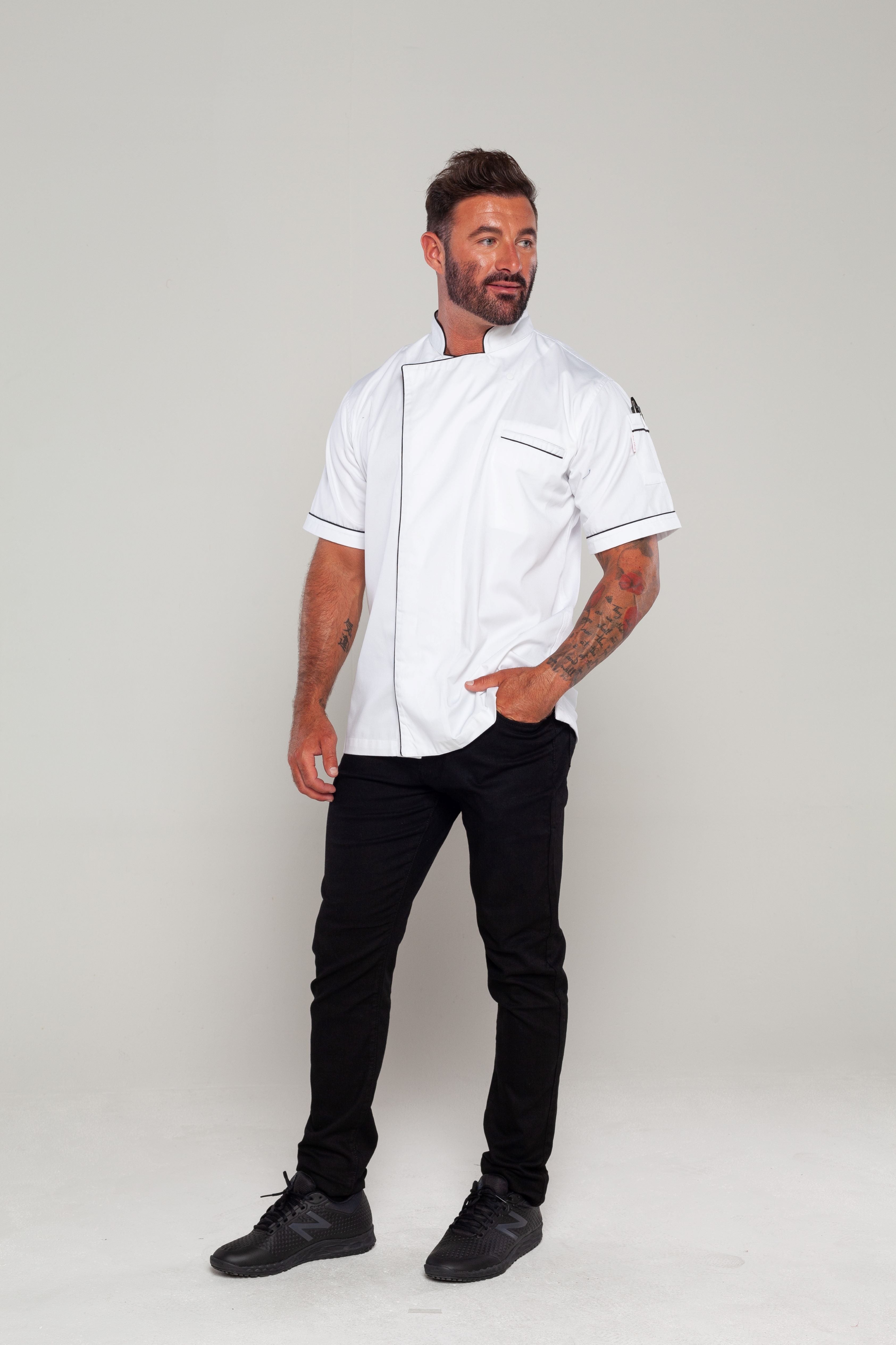 Gazi Chef Jacket White Black Trim Coolvent