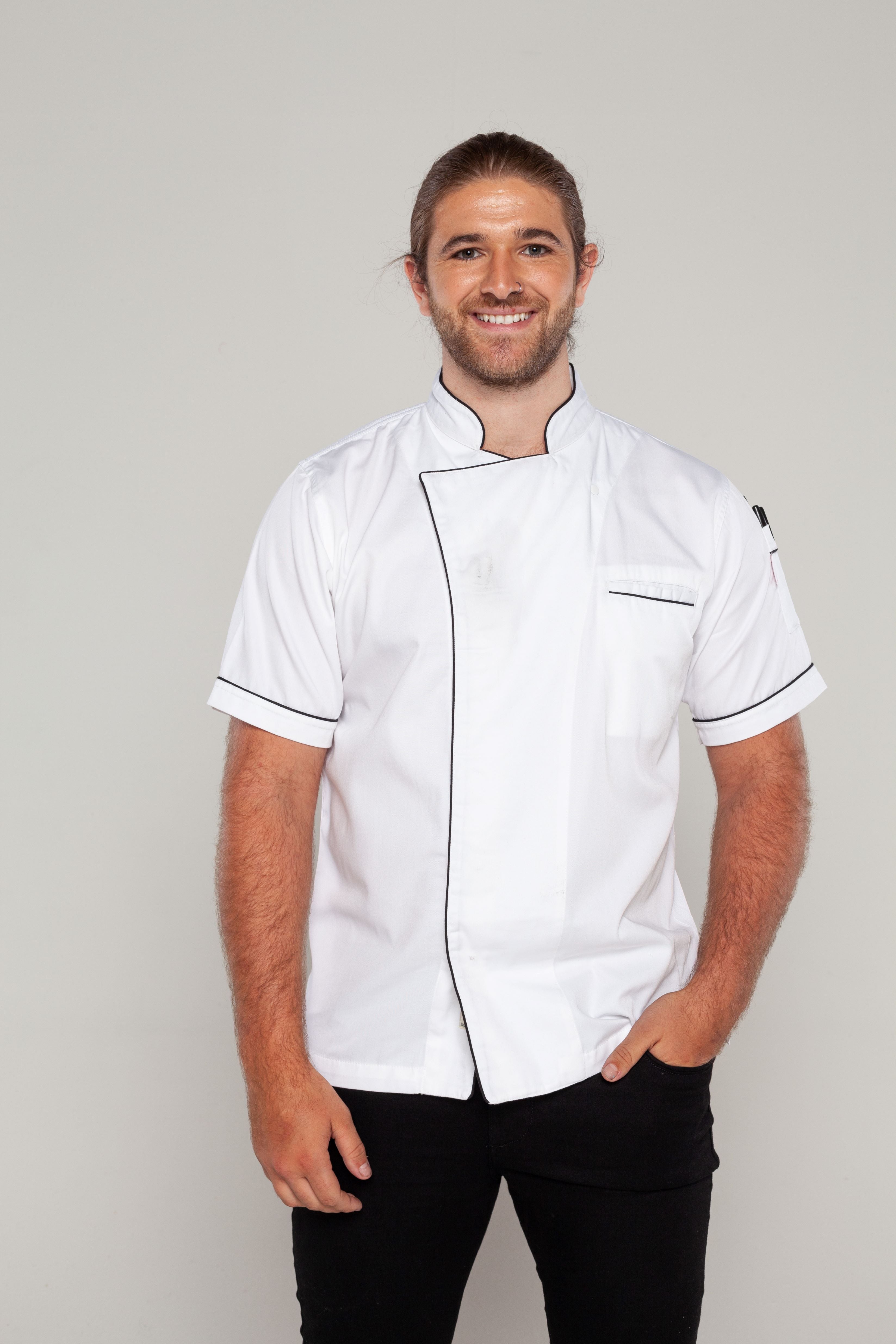 Gazi Chef Jacket White Black Trim Coolvent