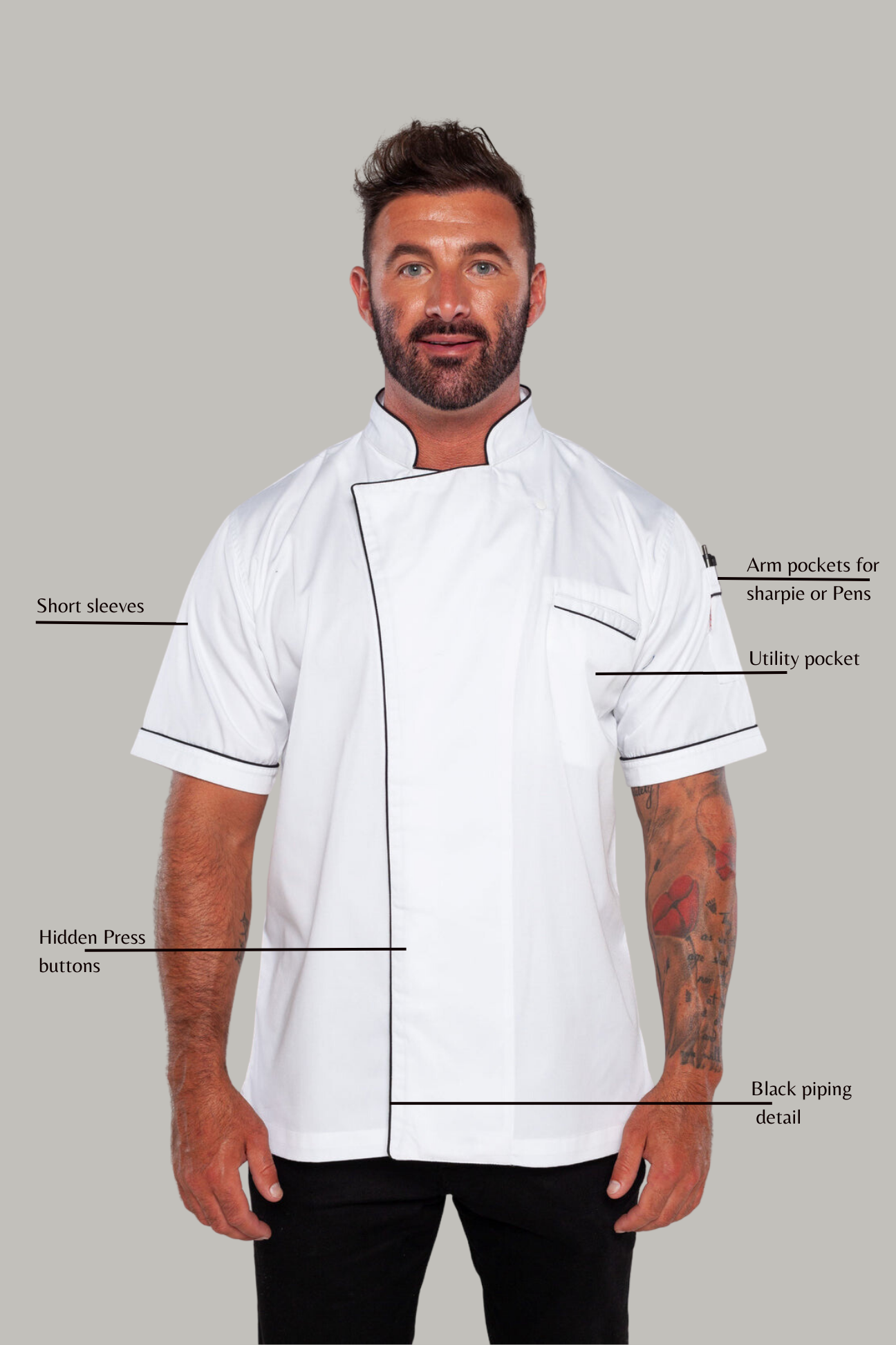 Gazi Chef Jacket White Black Trim Coolvent