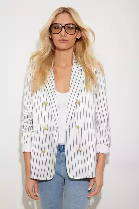 Generation Love Leighton Satin Blazer White Pinstripe - Women's Fashion