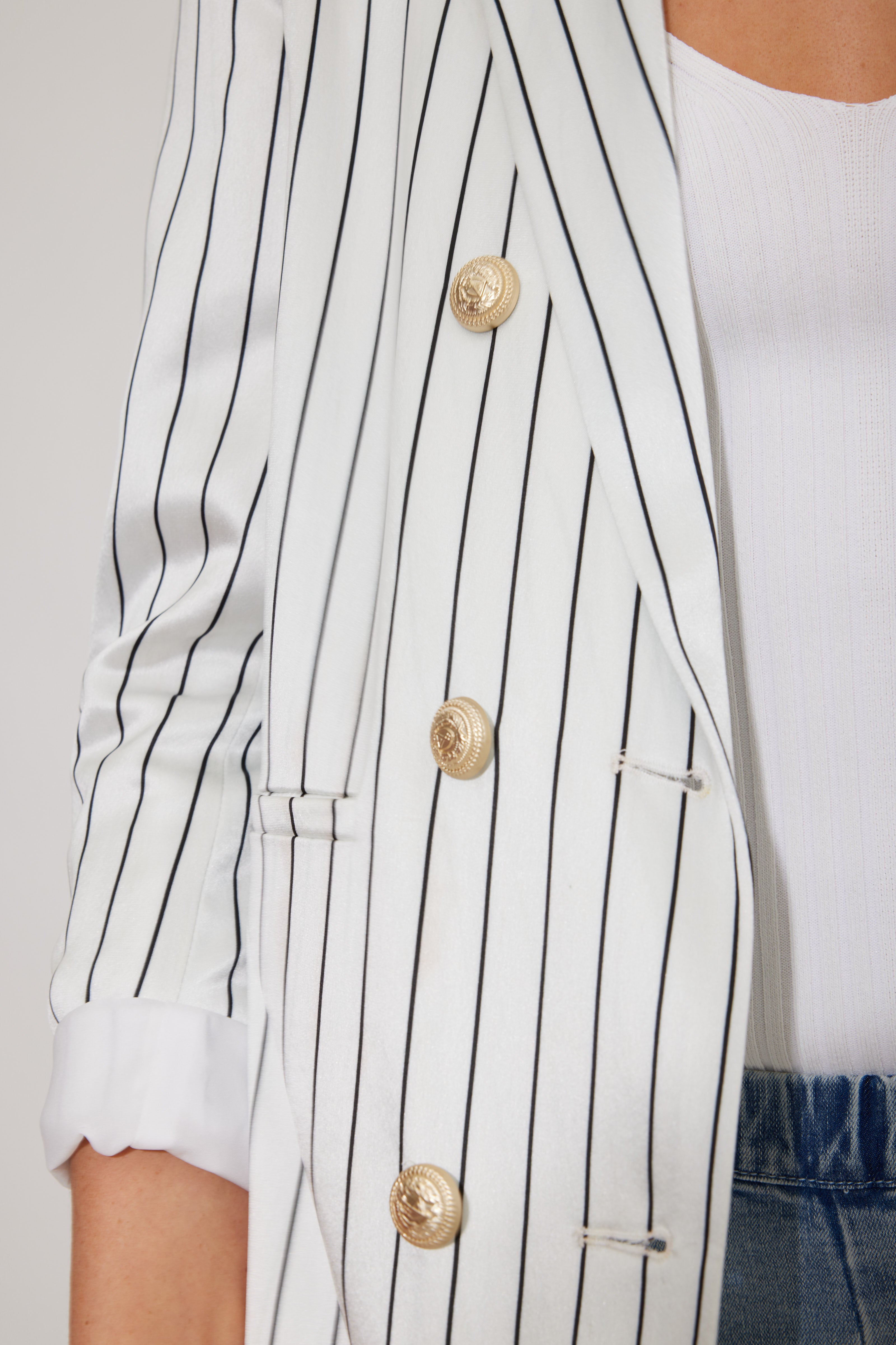 Generation Love Leighton Satin Blazer White Pinstripe - Women's Fashion