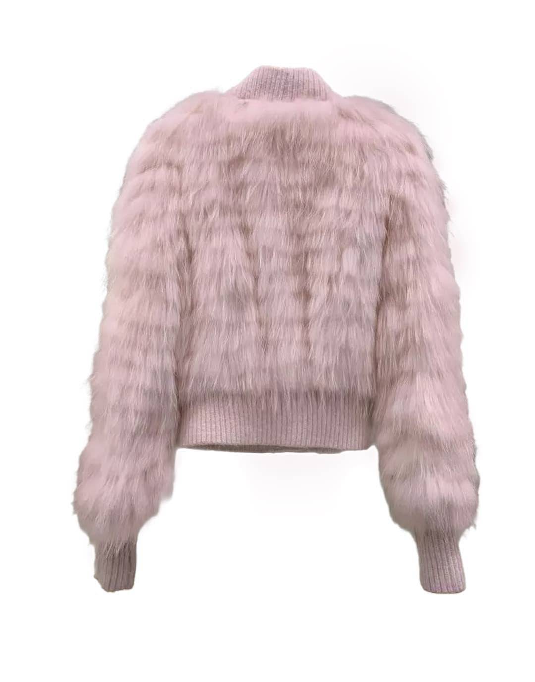 Genuine Raccoon Fur Sweater with Ribbon Buttons