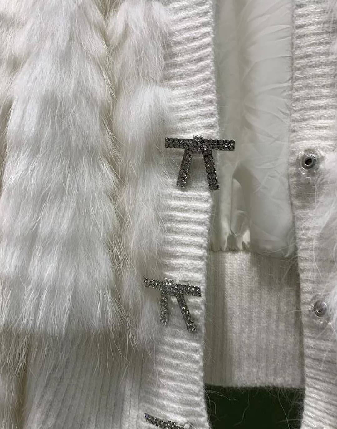 Genuine Raccoon Fur Sweater with Ribbon Buttons