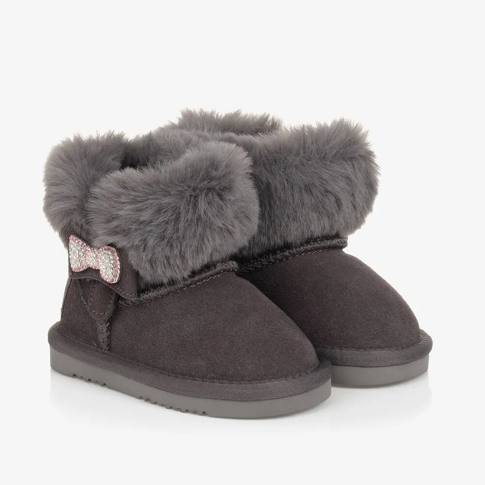 Grey Suede Fur-Lined Boots for Girls