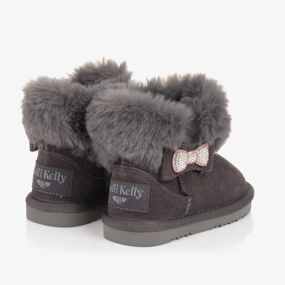 Grey Suede Fur-Lined Boots for Girls