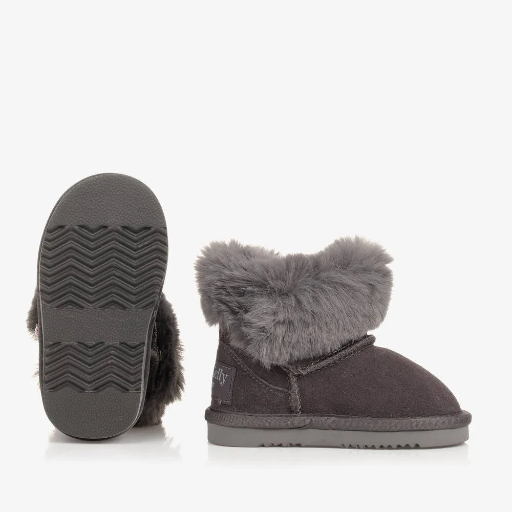 Grey Suede Fur-Lined Boots for Girls