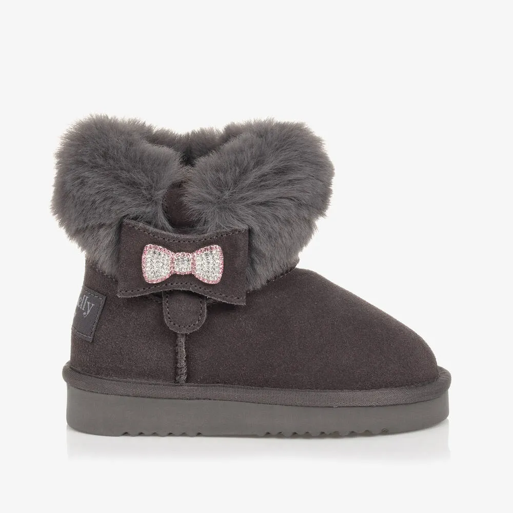 Grey Suede Fur-Lined Boots for Girls