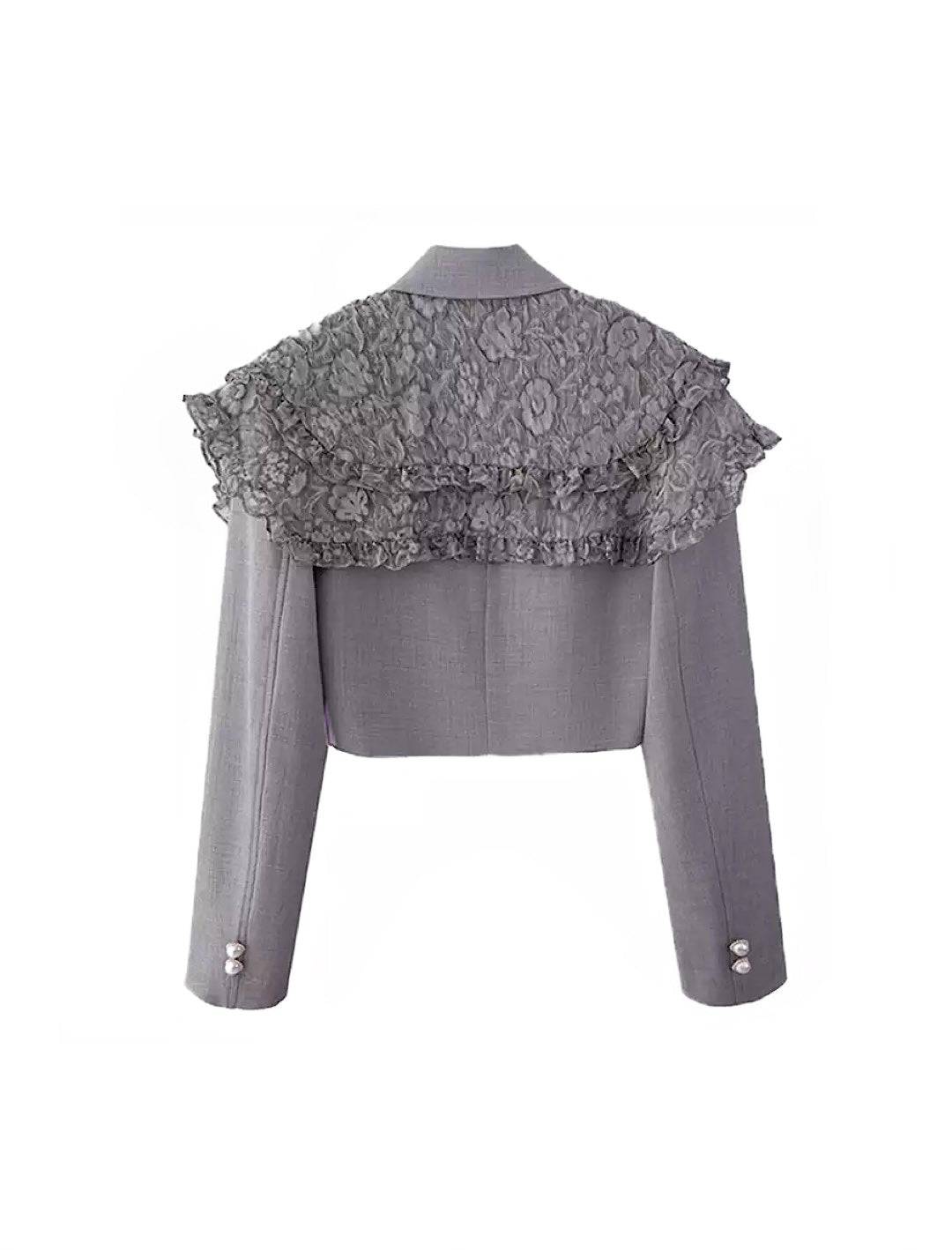 Gray Lace Shoulder Detailed Short Blazer