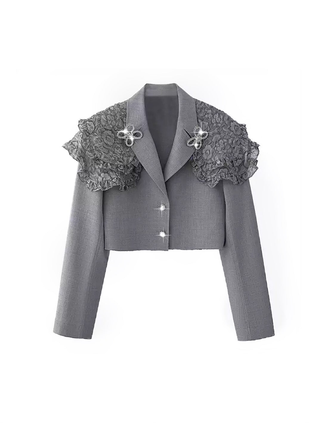 Gray Lace Shoulder Detailed Short Blazer