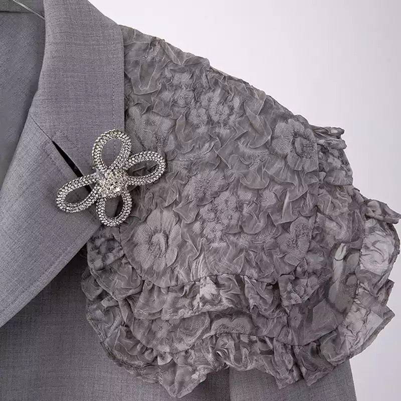 Gray Lace Shoulder Detailed Short Blazer