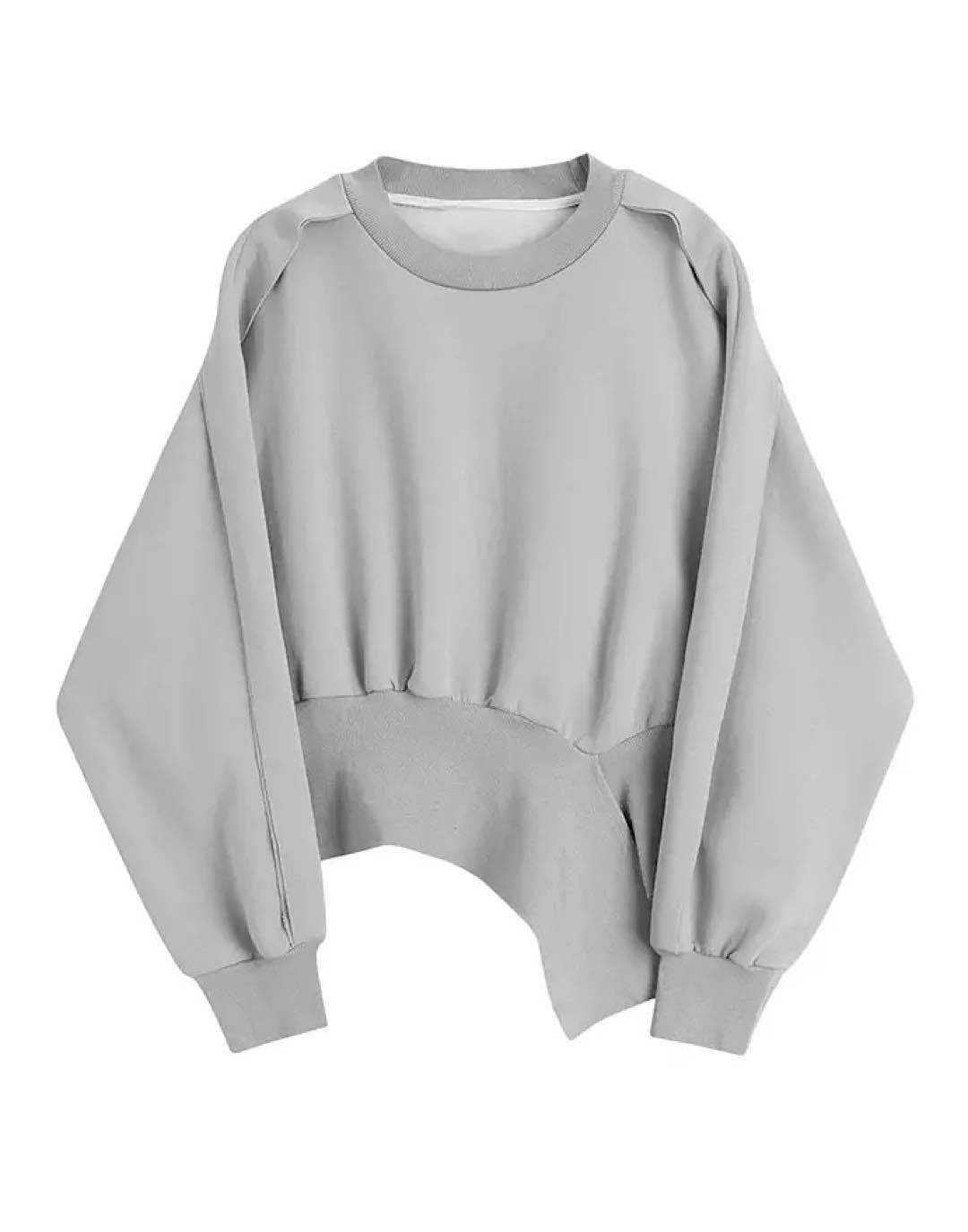 Gray Oversized Asymmetrical Knit Sweater.