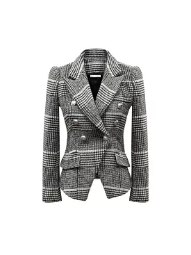 Gray Plaid Wool Blazer - Notched Collar | Shop Now