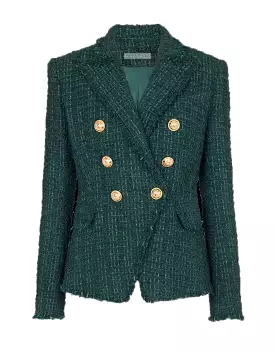 Green Tweed Blazer with Gold Button