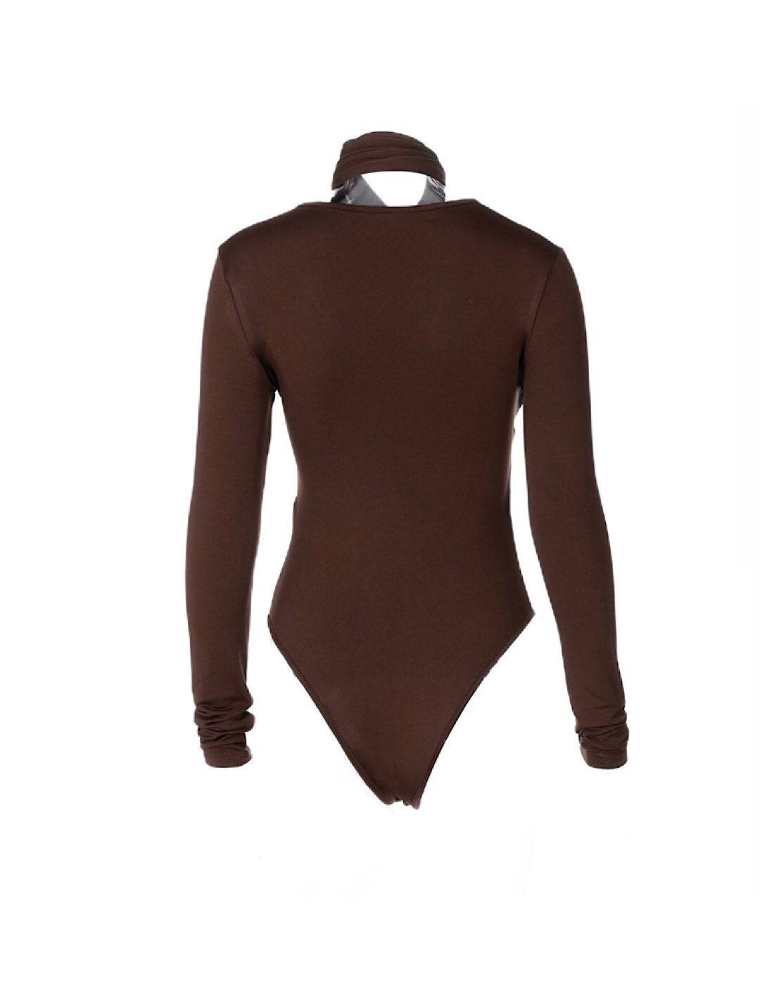 Halter Neck Long Sleeve Bodysuit - Black