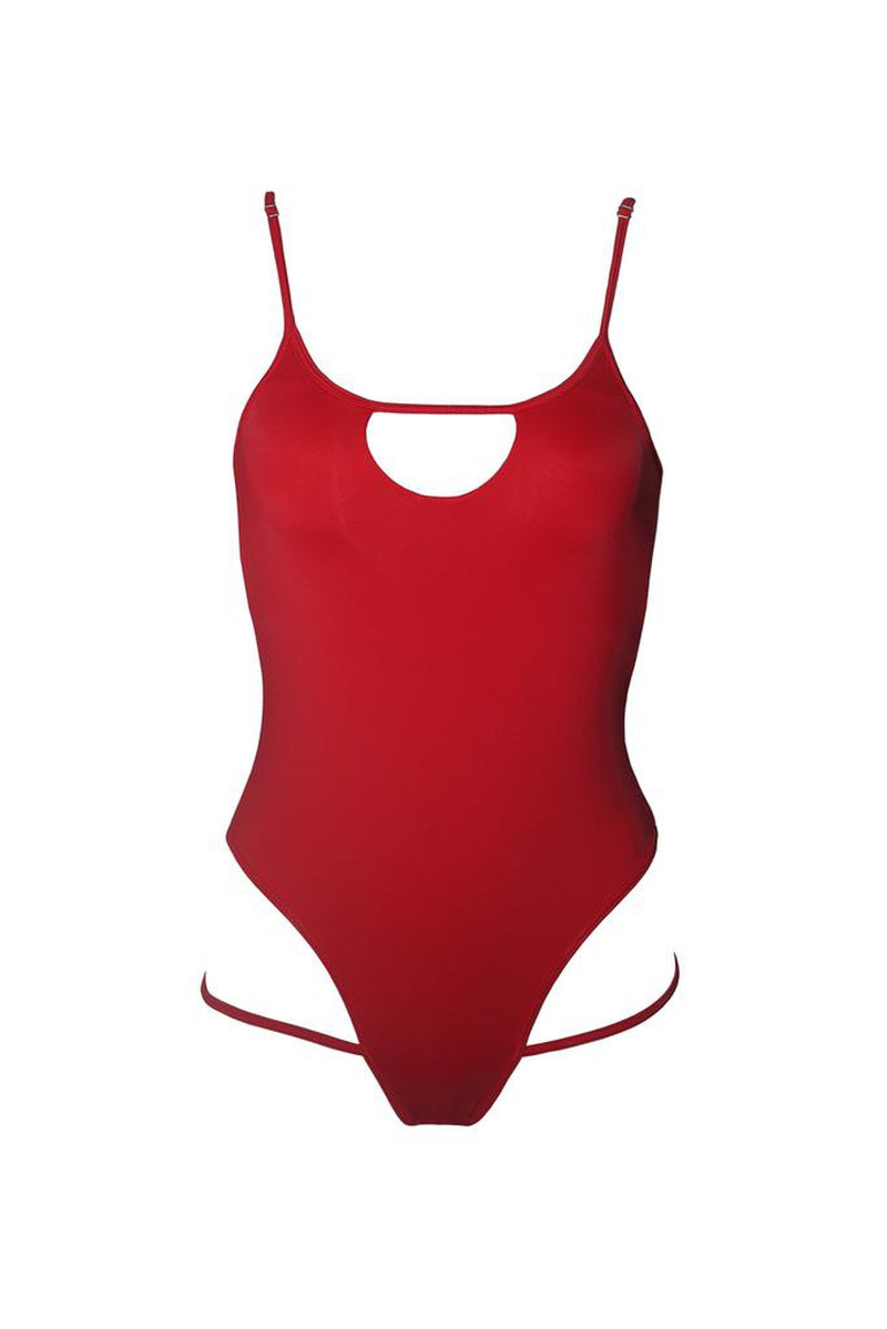 Hamade Activewear Red Hollow Front Bodysuit