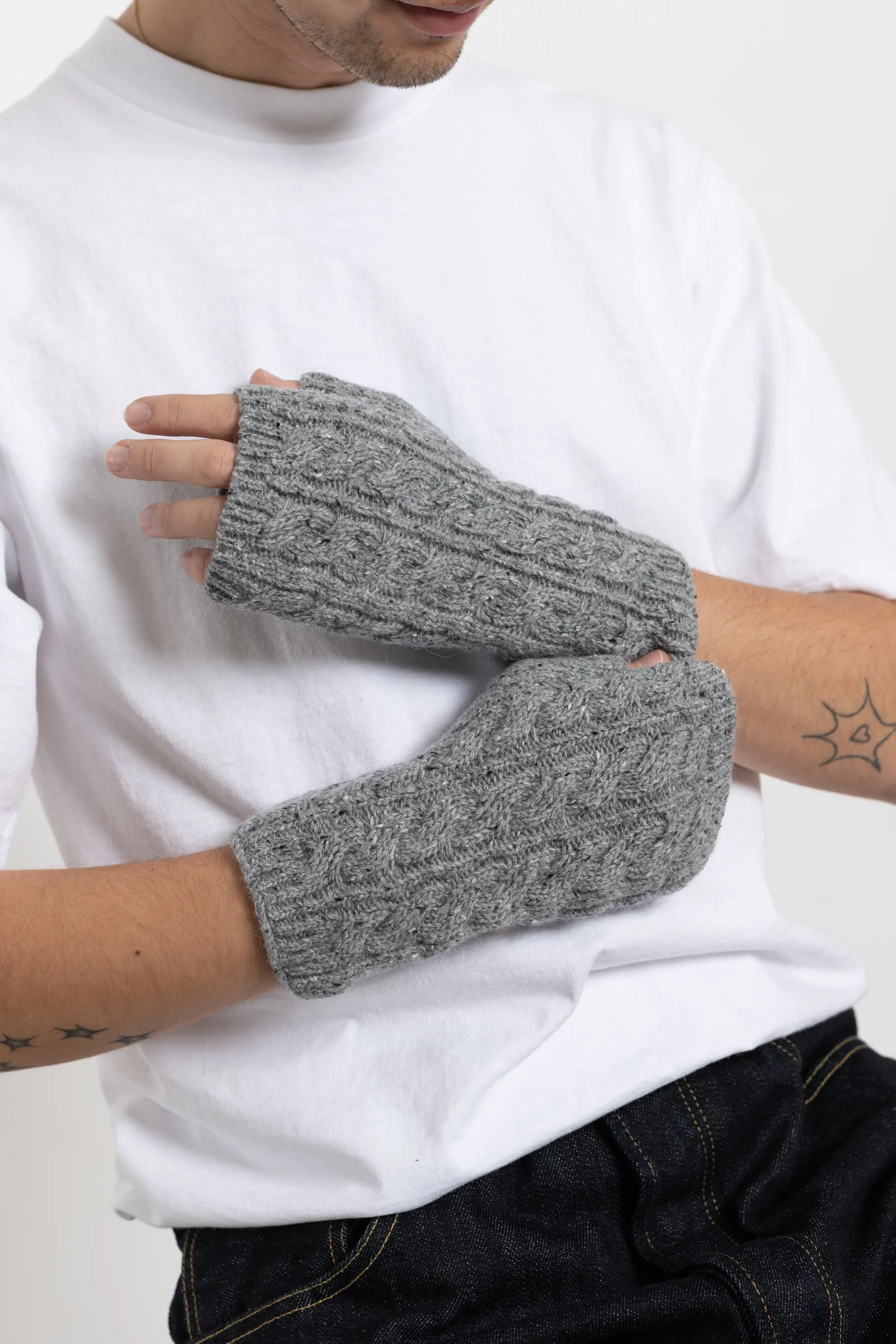 Italian Donegal Tweed Wool Grey Handwarmers