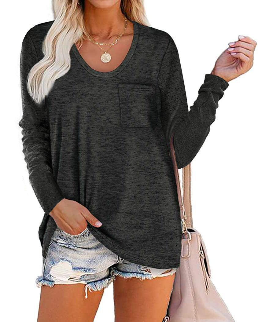 Haute Edition Long Sleeve Heather Pocket Scoop Neck Tunic Top