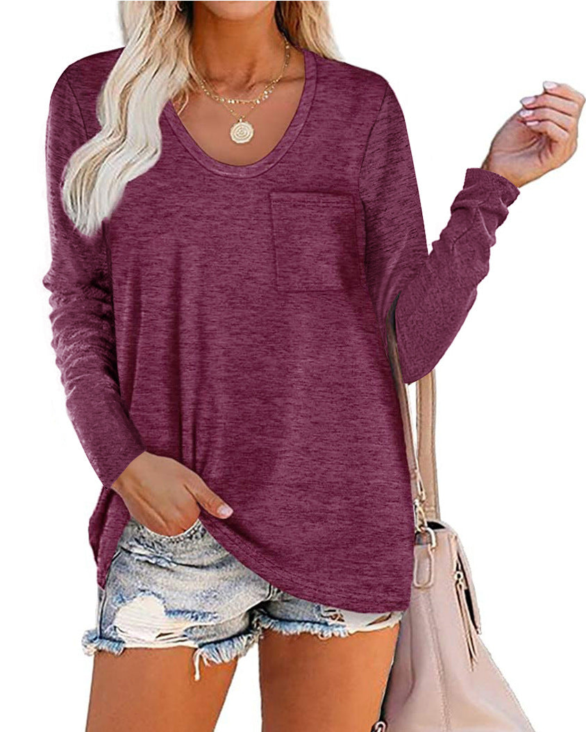 Haute Edition Long Sleeve Heather Pocket Scoop Neck Tunic Top