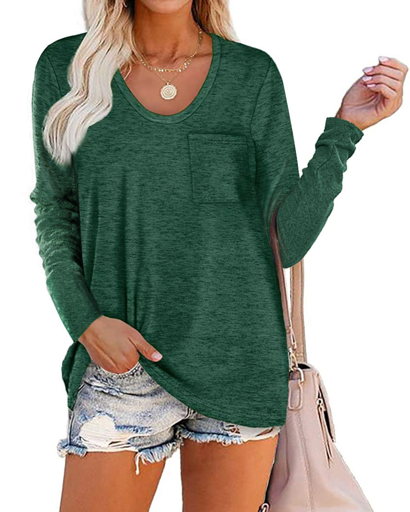 Haute Edition Long Sleeve Heather Pocket Scoop Neck Tunic Top