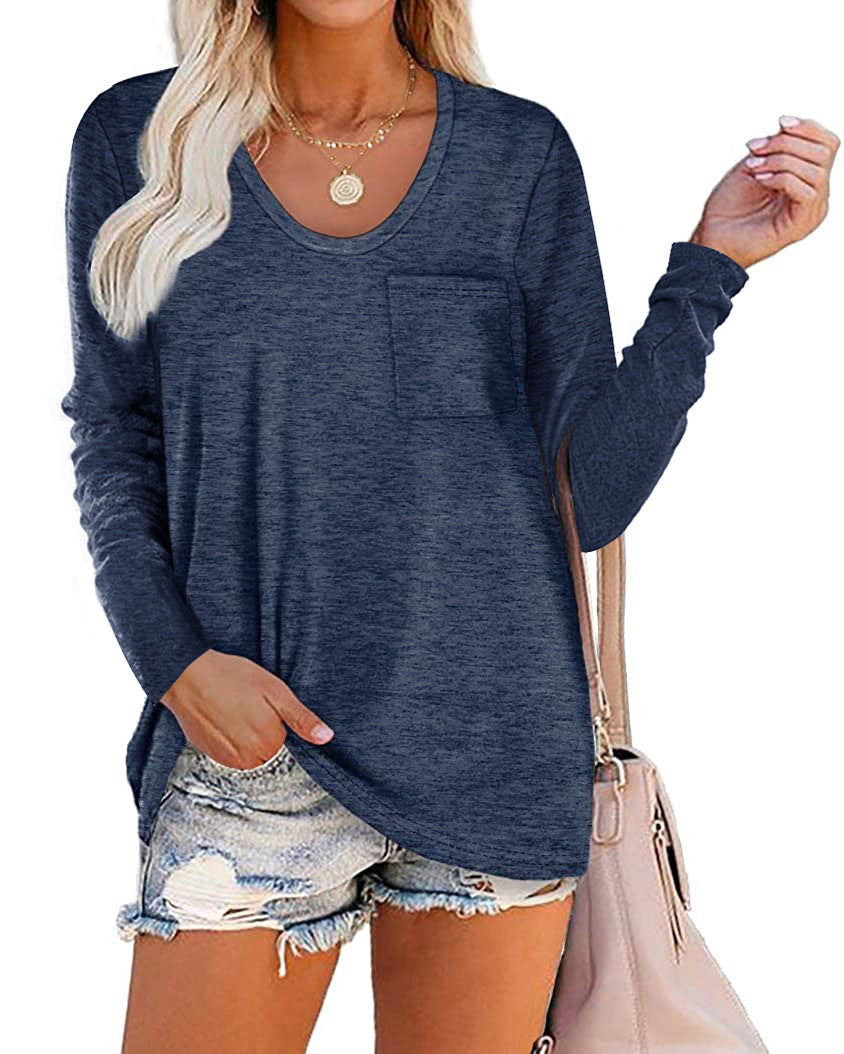 Haute Edition Long Sleeve Heather Pocket Scoop Neck Tunic Top