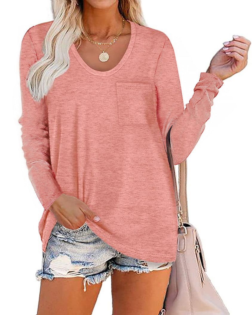 Haute Edition Long Sleeve Heather Pocket Scoop Neck Tunic Top