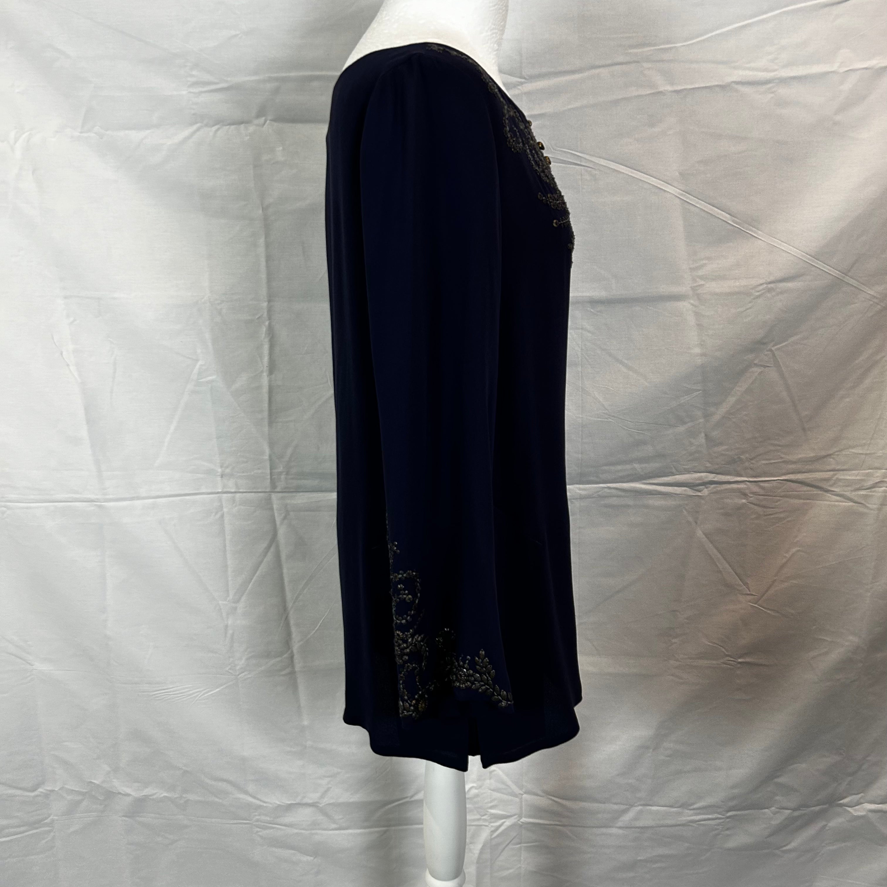 Hermes Navy Embellished Silk Chiffon Tunic Top M - Shop Now!