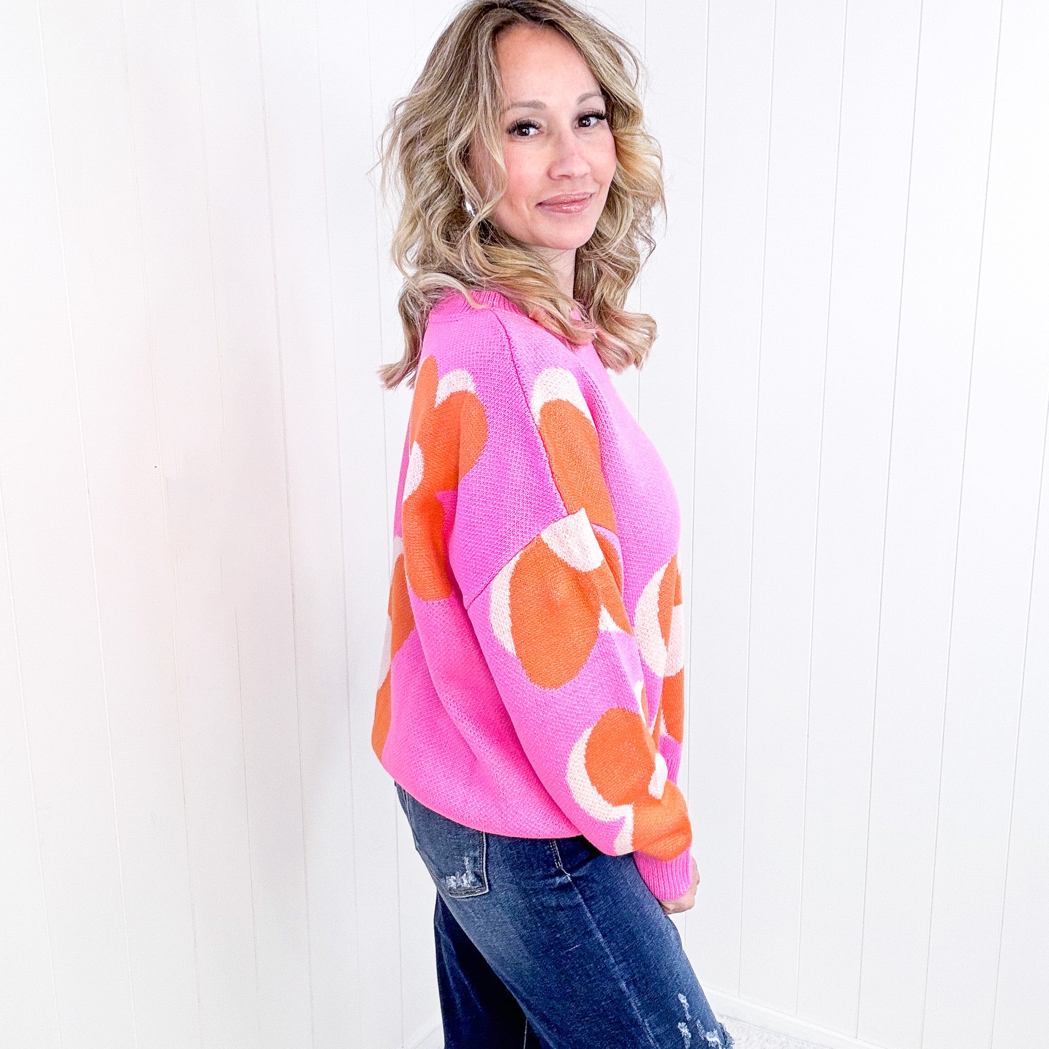 Hot Pink Floral Sweater, Mod Orange - Bold and Quiet