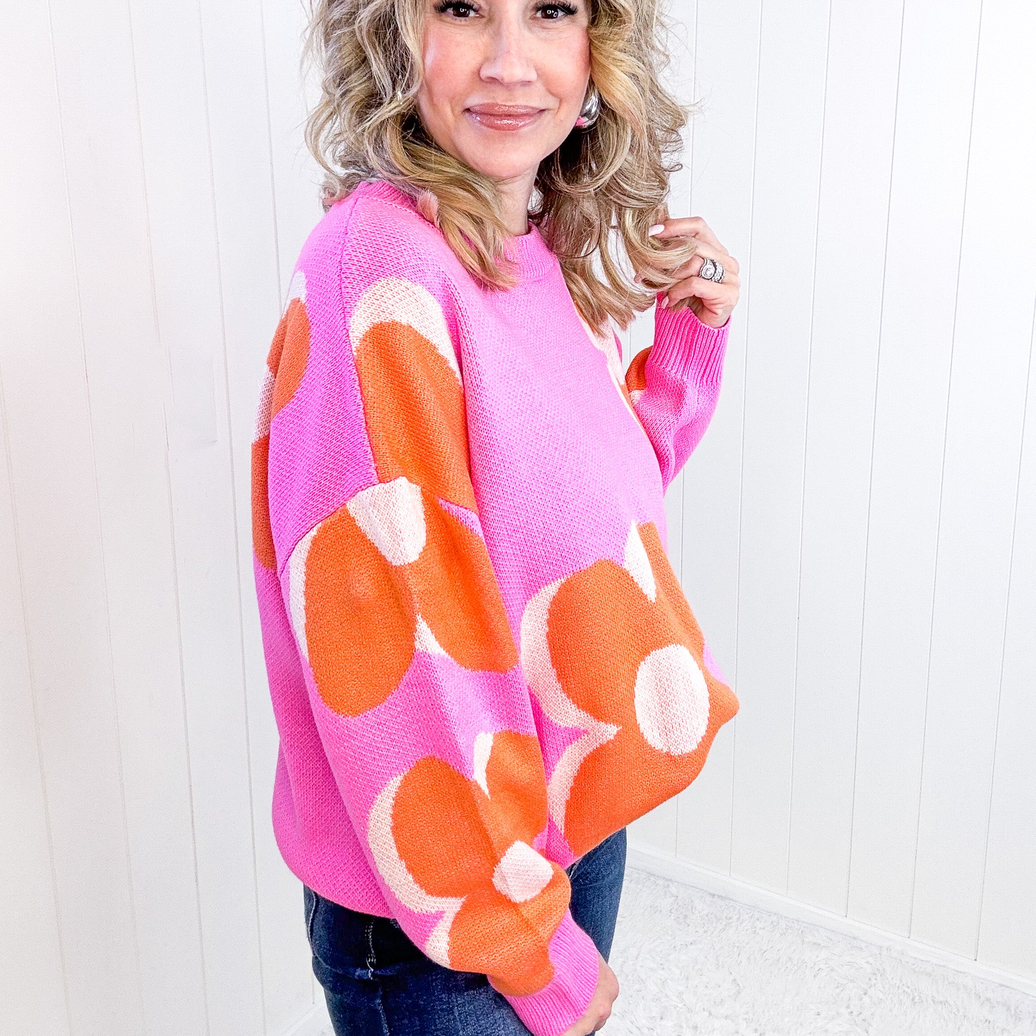 Hot Pink Floral Sweater, Mod Orange - Bold and Quiet