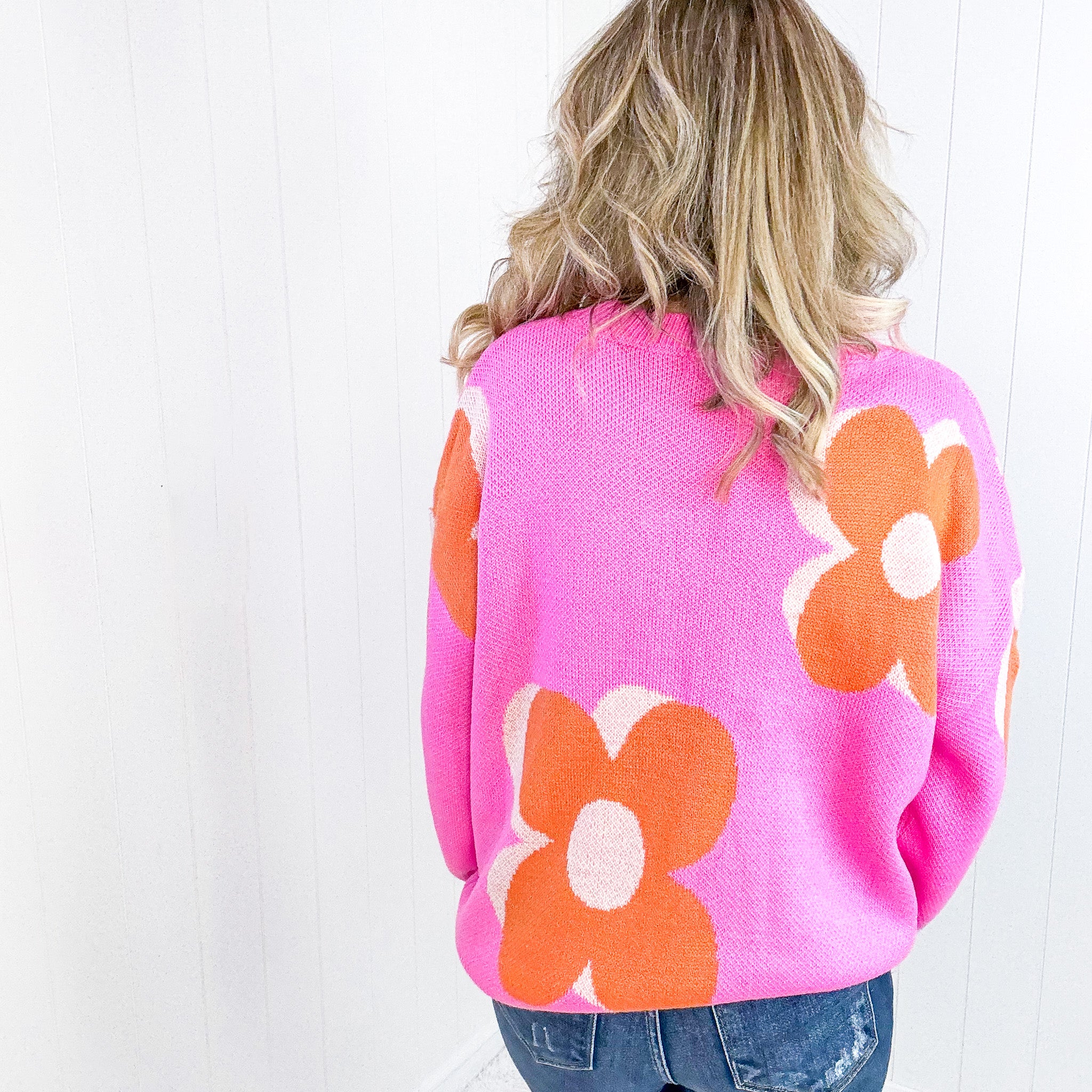 Hot Pink Floral Sweater, Mod Orange - Bold and Quiet