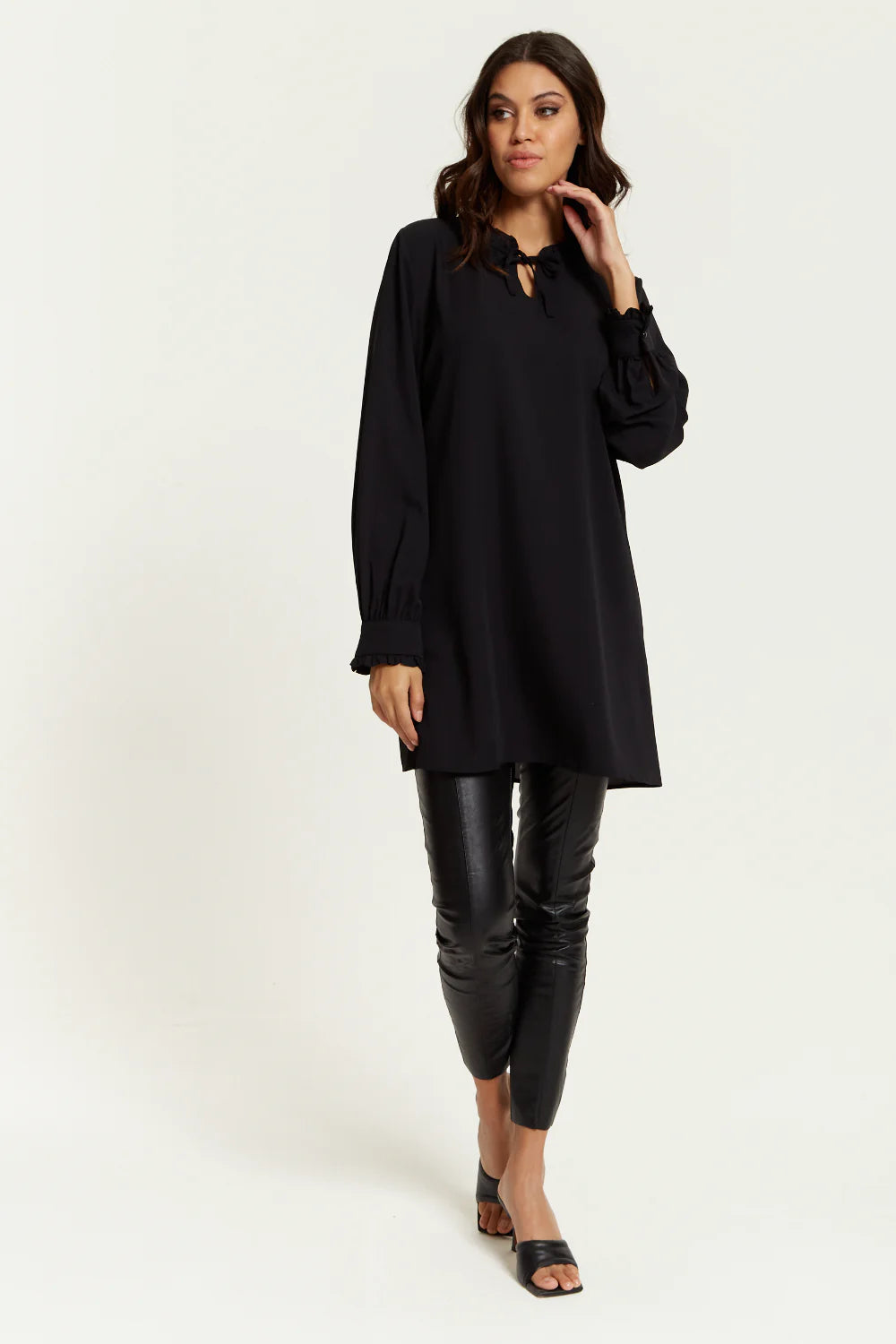 Hoxton Gal Tunic | Oversized Tunic with Ruffle Neck Detail