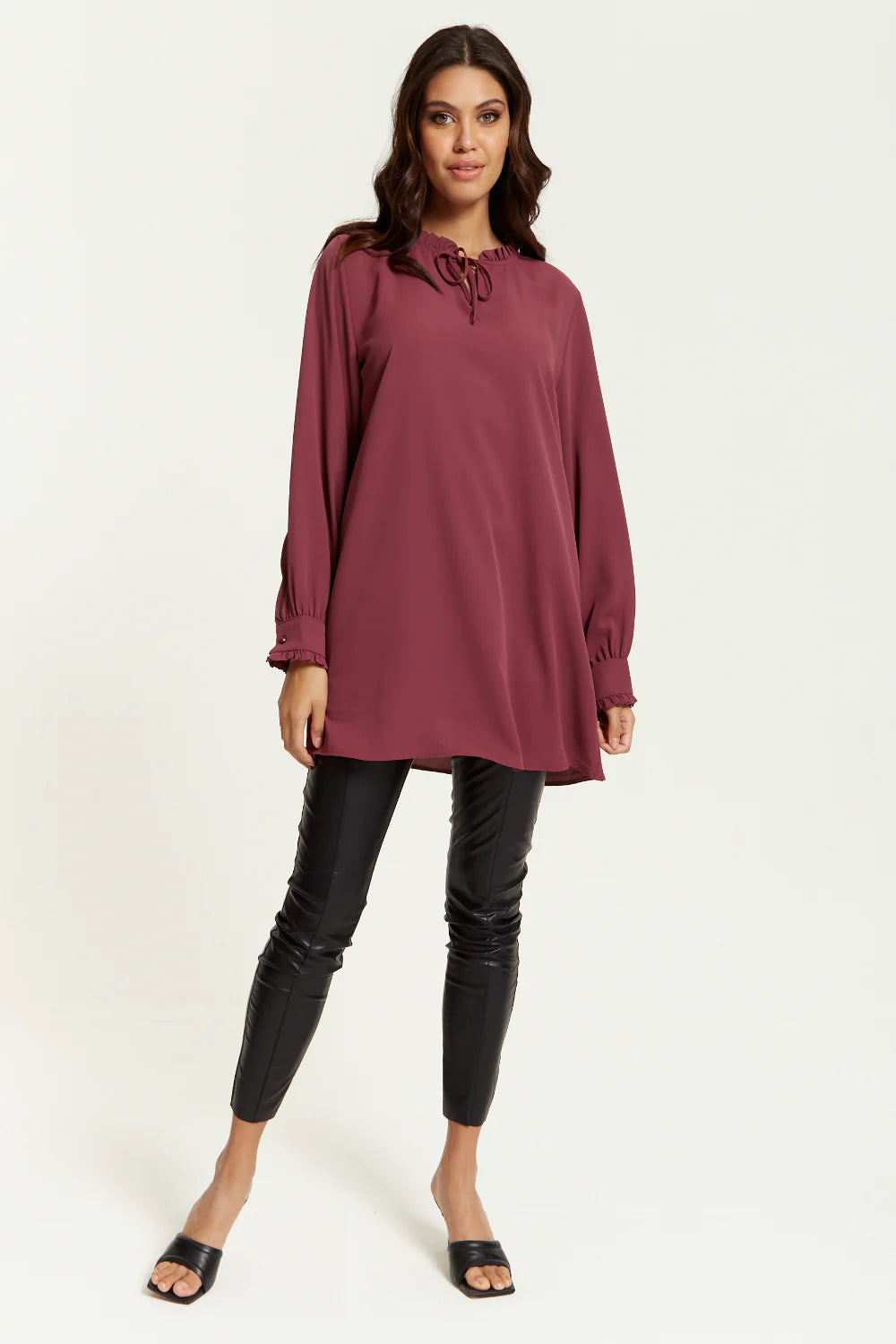 Hoxton Gal Tunic | Oversized Tunic with Ruffle Neck Detail