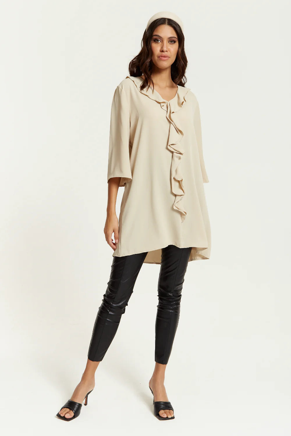 Hoxton Gal Tunic - Relaxed Fit, 3/4 Sleeve, Frilled Front Detail