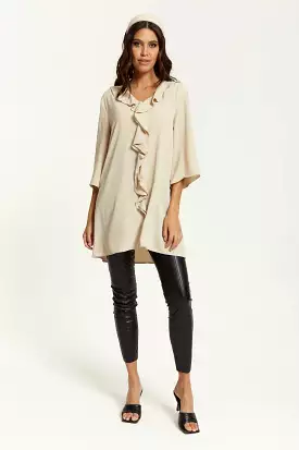 Hoxton Gal Tunic - Relaxed Fit, 3/4 Sleeve, Frilled Front Detail