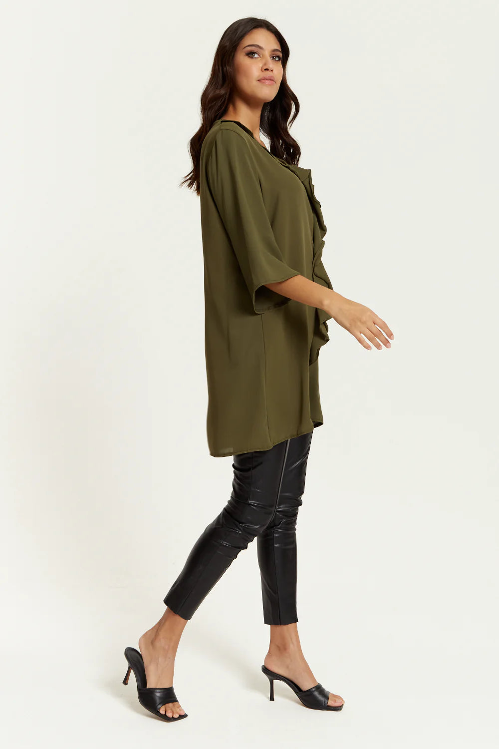 Hoxton Gal Tunic - Relaxed Fit, 3/4 Sleeve, Frilled Front Detail