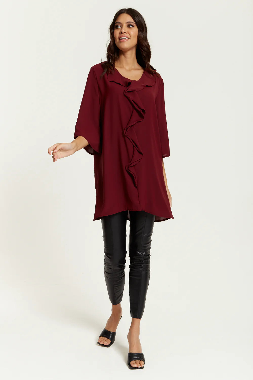 Hoxton Gal Tunic - Relaxed Fit, 3/4 Sleeve, Frilled Front Detail