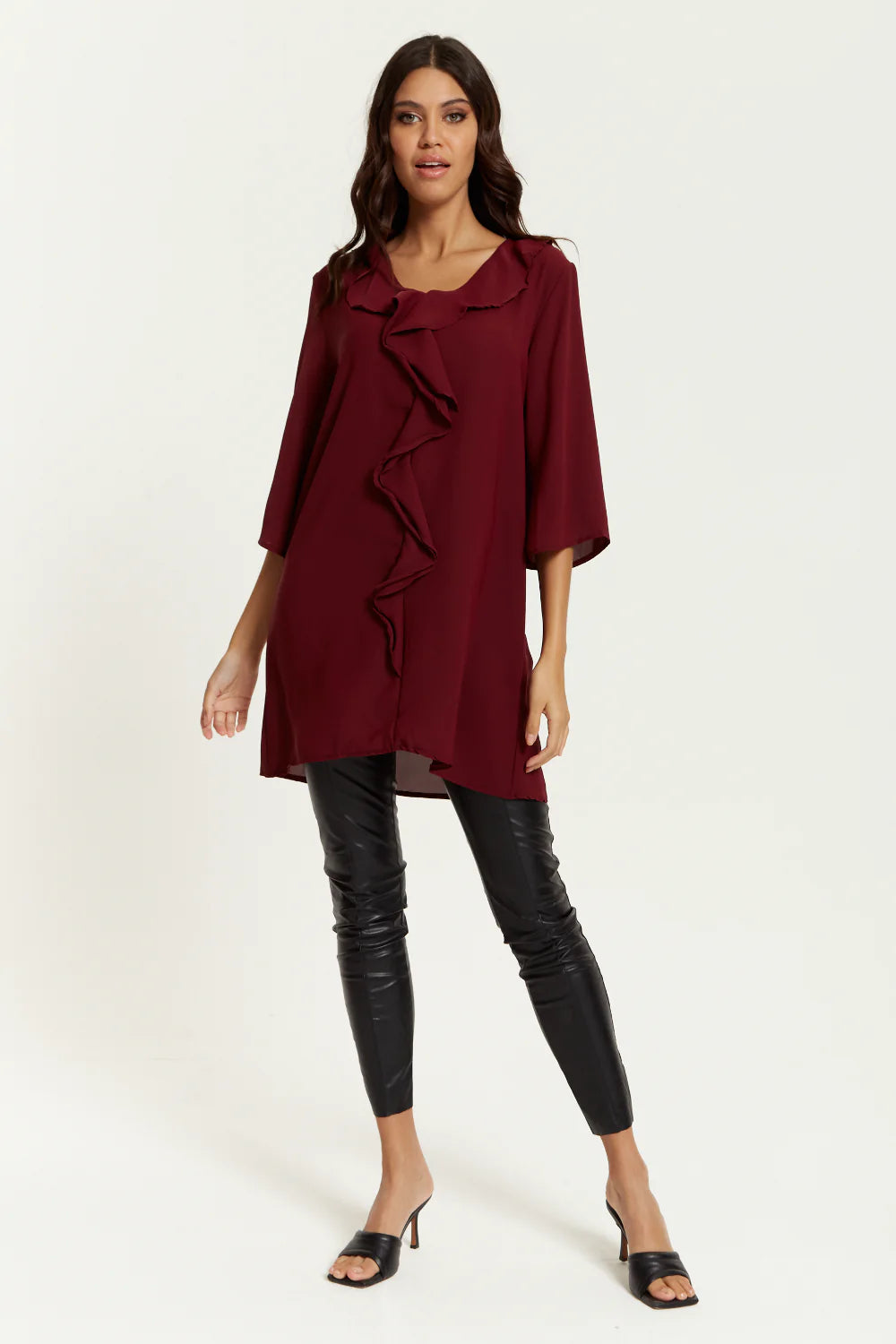 Hoxton Gal Tunic - Relaxed Fit, 3/4 Sleeve, Frilled Front Detail