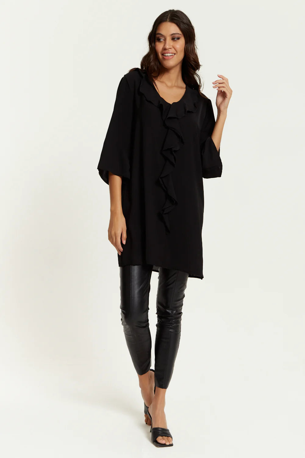 Hoxton Gal Tunic - Relaxed Fit, 3/4 Sleeve, Frilled Front Detail