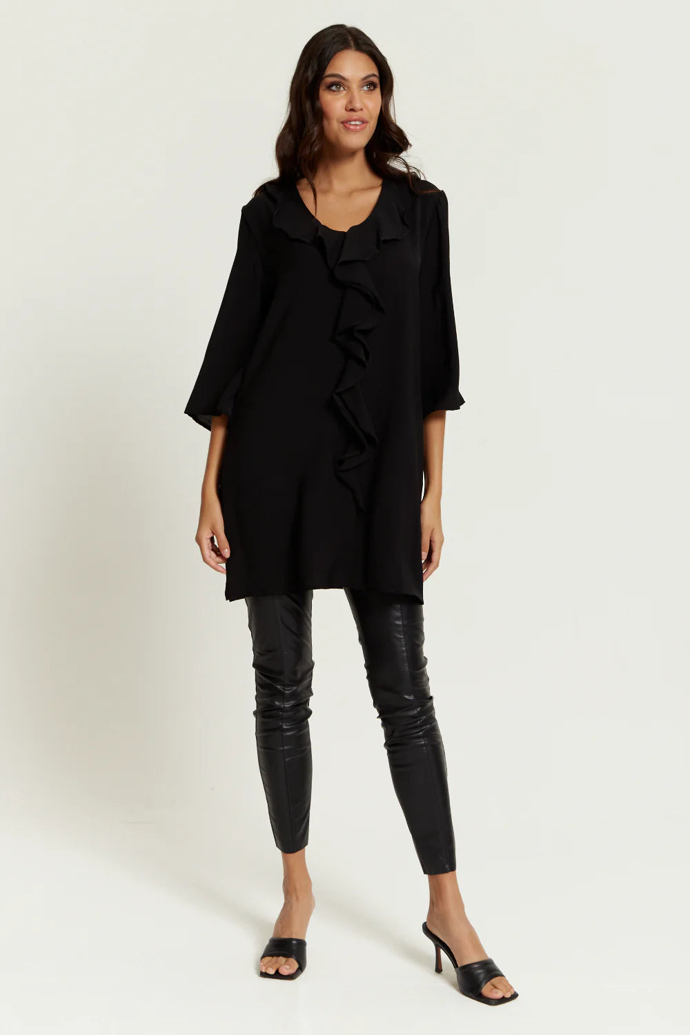 Hoxton Gal Tunic - Relaxed Fit, 3/4 Sleeve, Frilled Front Detail