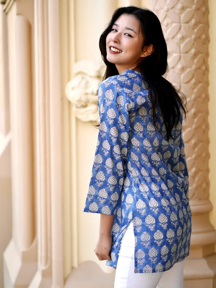 Hydrangea Bloom Tunic, Blue Cotton