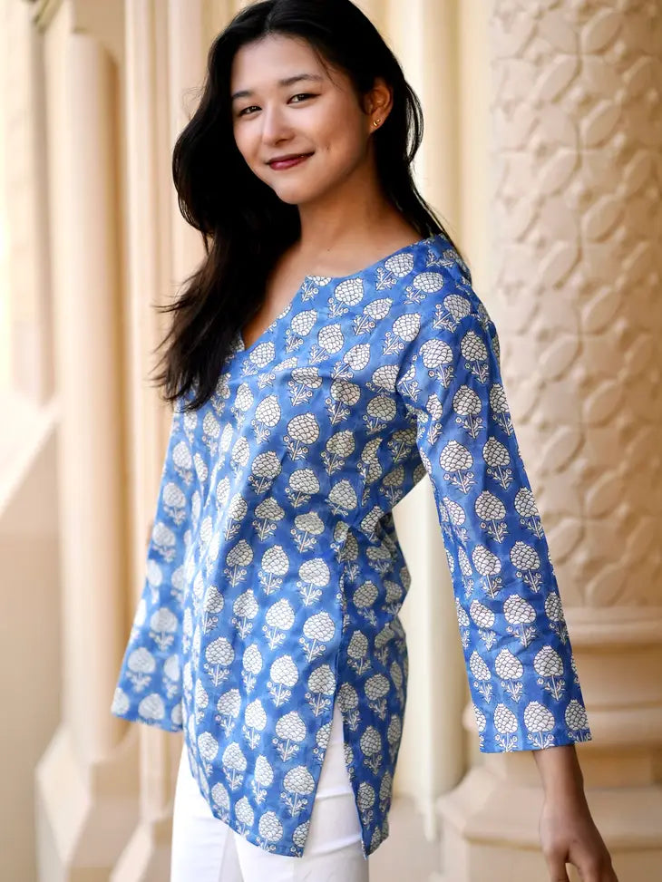 Hydrangea Bloom Tunic, Blue Cotton