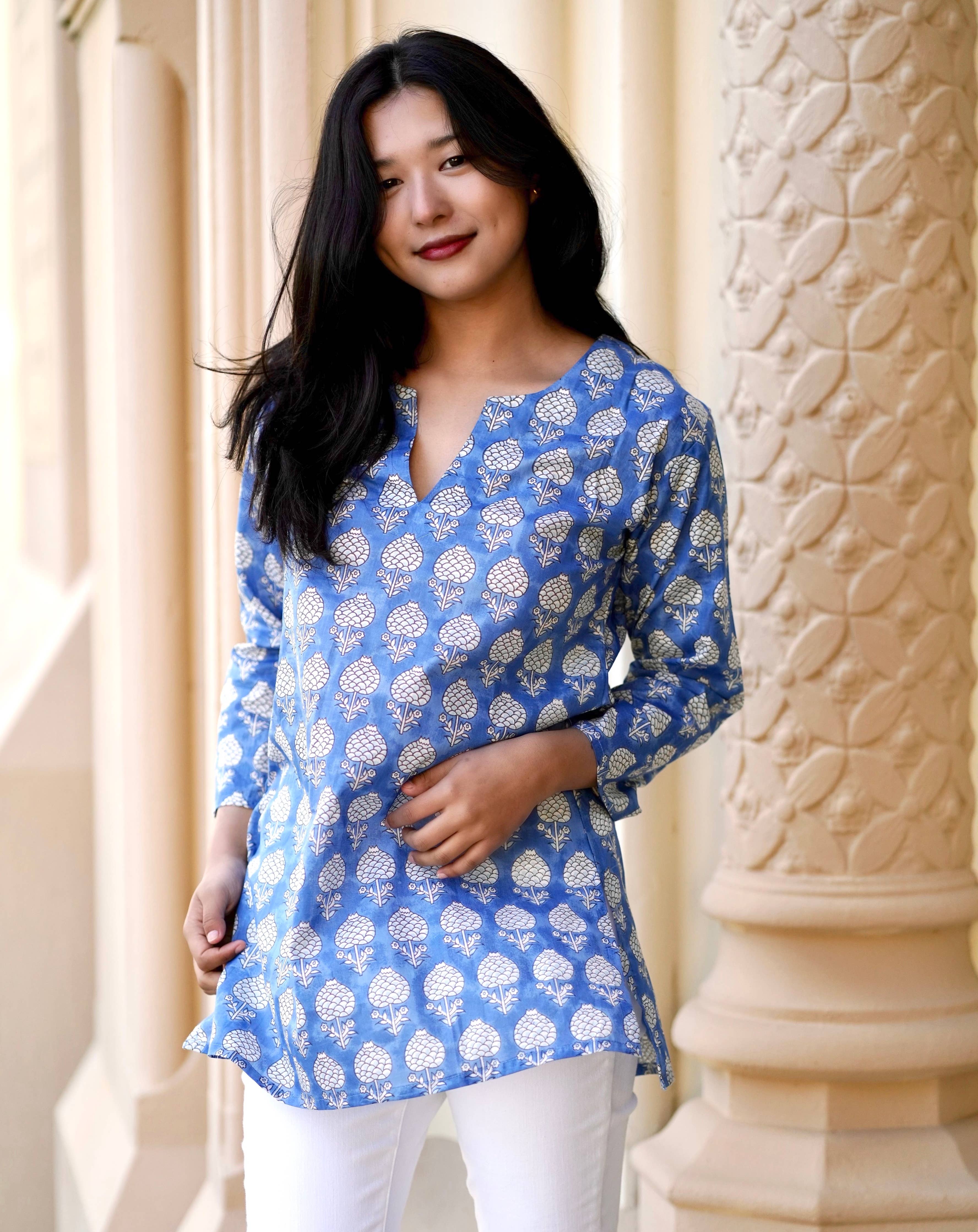 Hydrangea Blue Tunic Cotton