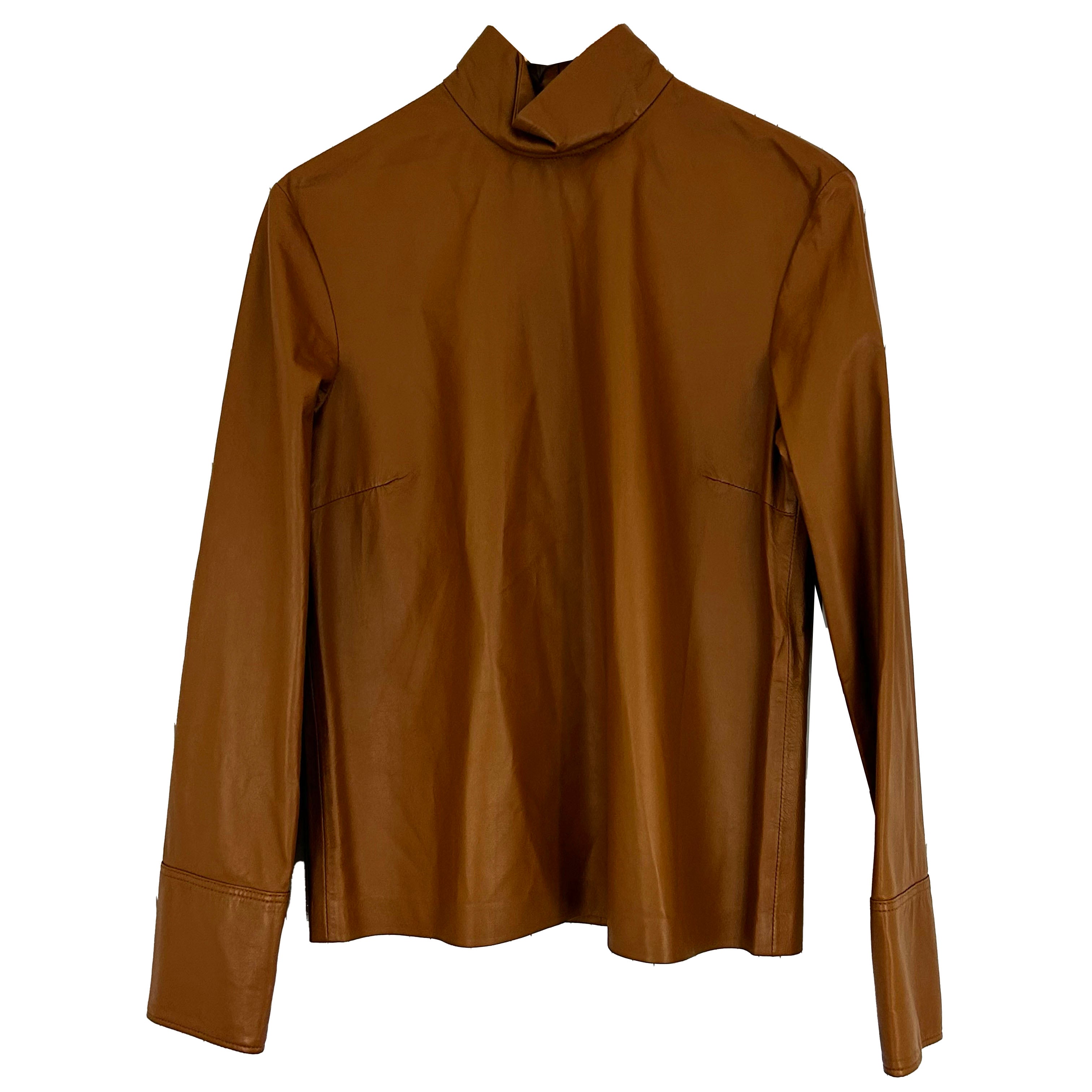 Joseph Caramel Bibo Nappa Leather Turtleneck Top S - $1075 New