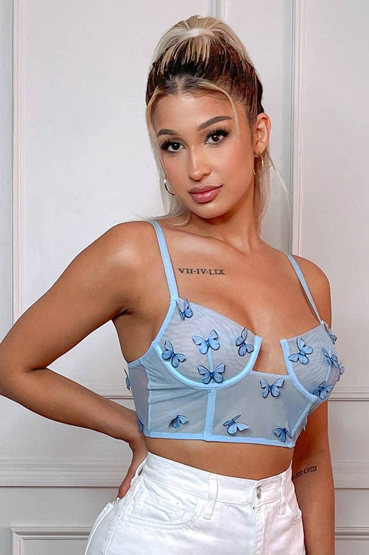 Kendall Blue Butterfly Corset Top