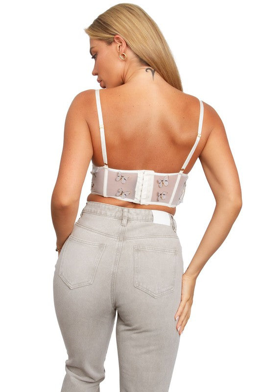 Kendall White Butterfly Corset Top