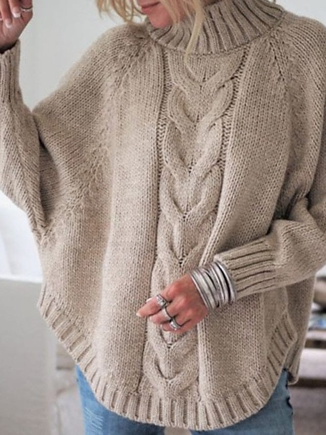 Knit Turtleneck Sweater with Cable Design and Relaxed Drop Sleeves