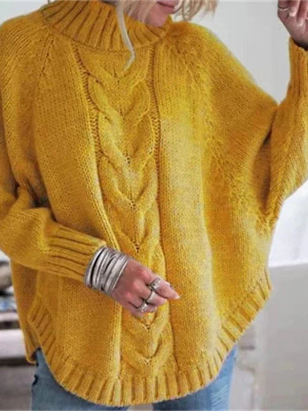 Knit Turtleneck Sweater with Cable Design and Relaxed Drop Sleeves