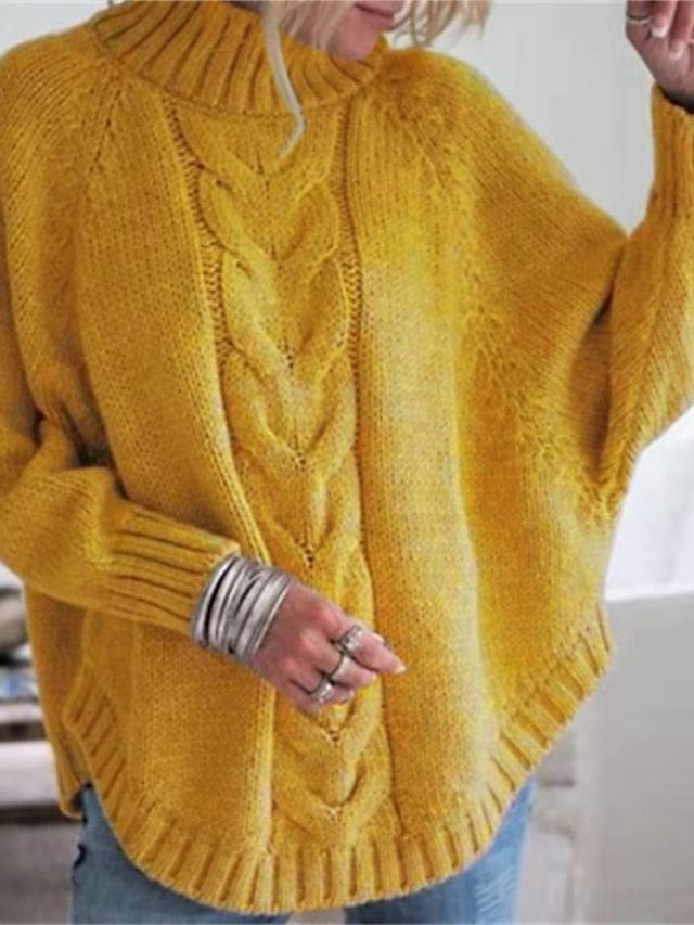 Knit Turtleneck Sweater with Cable Design and Relaxed Drop Sleeves