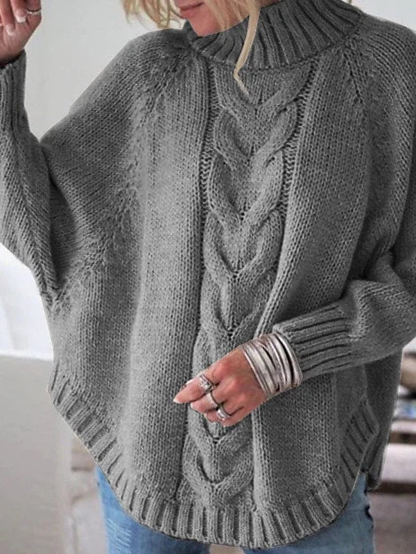 Knit Turtleneck Sweater with Cable Design and Relaxed Drop Sleeves