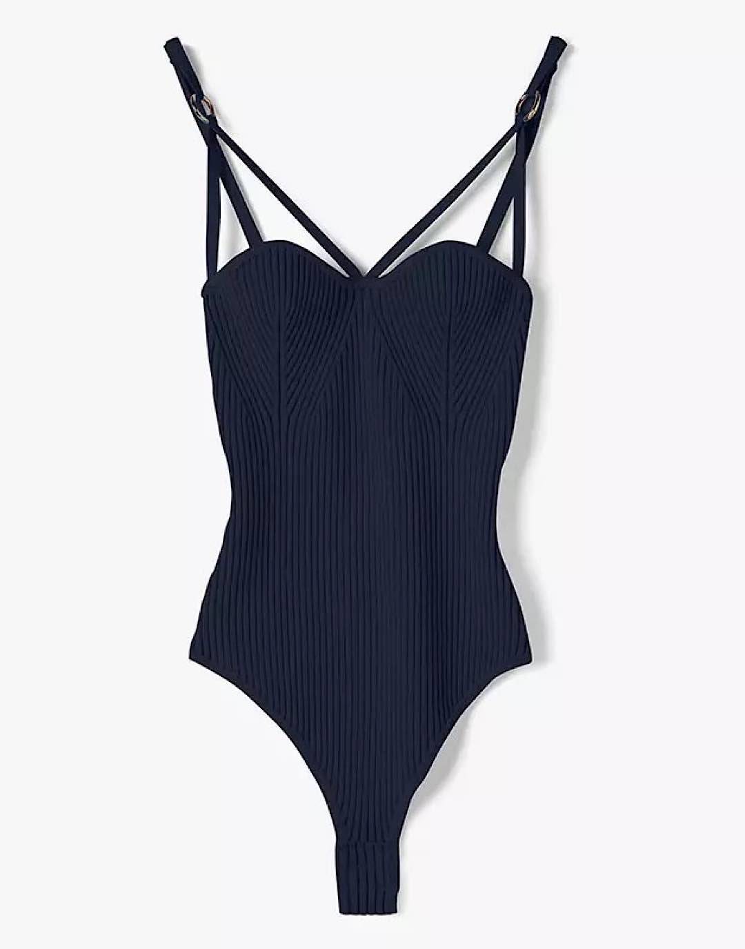 Knitted Ribbed Bodysuit with Metallic Straps