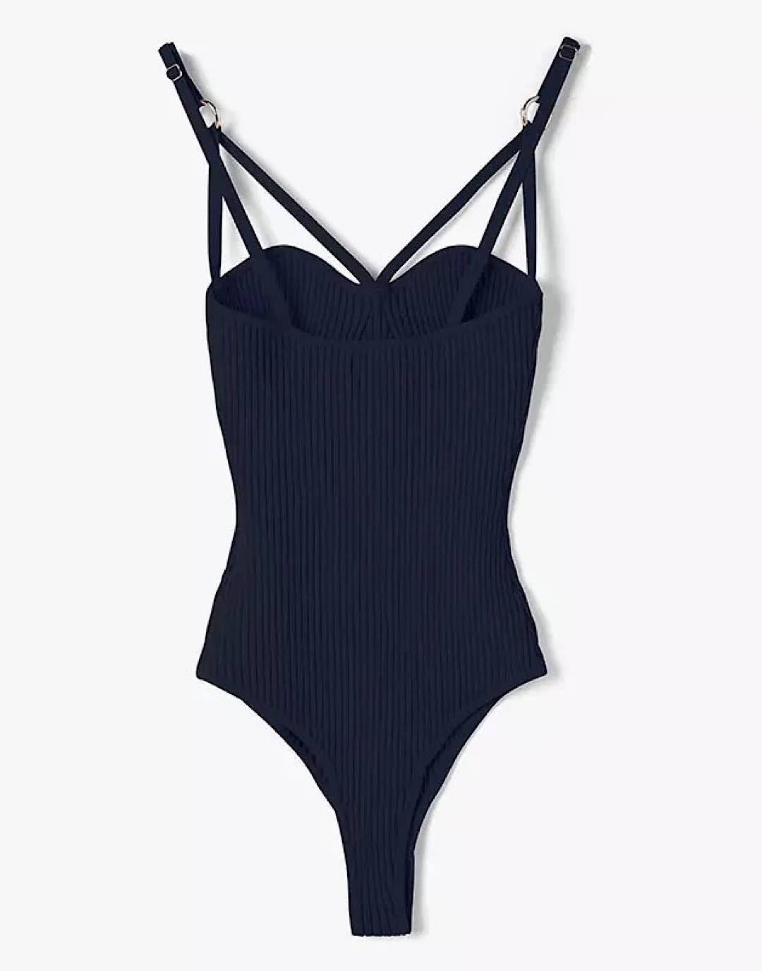 Knitted Ribbed Bodysuit with Metallic Straps